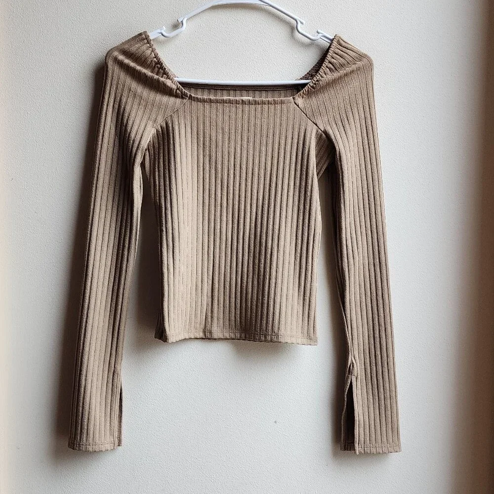 Madewell Tan Ribbed Stretch Crop Top Size XXS